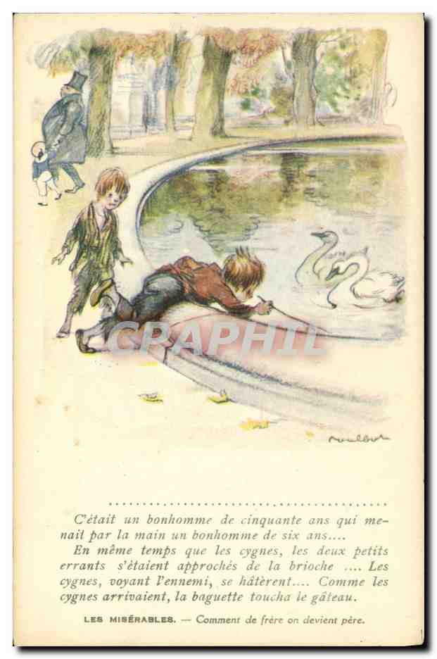 CPA Fantaisie Illustrateur Poulbot Victor Hugo Les Miserables Cygnes