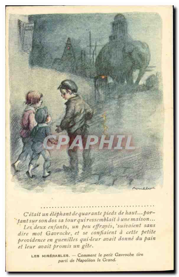 CPA Fantaisie Illustrateur Poulbot Les Miserables Napoleon Gavroche Elephant