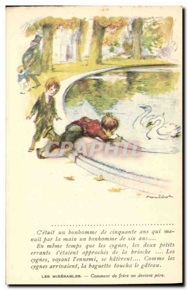 CPA Fantaisie Illustrateur Poulbot Les Miserables Cygne