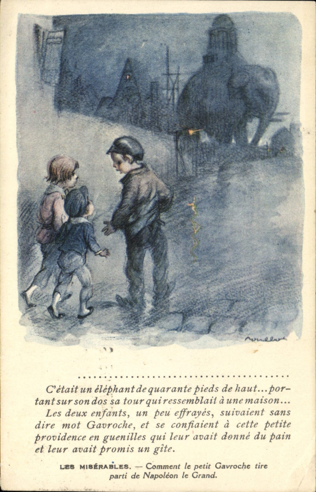 CPA Fantaisie Illustrateur Poulbot Victor Hugo Les Miserables Napoleon Gavroche Elephant