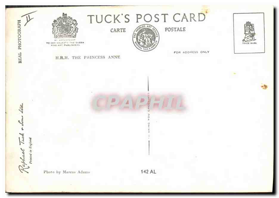 Princesse Anne — Photo de studio — Tuck's Post Card, n°142 AL — Verso