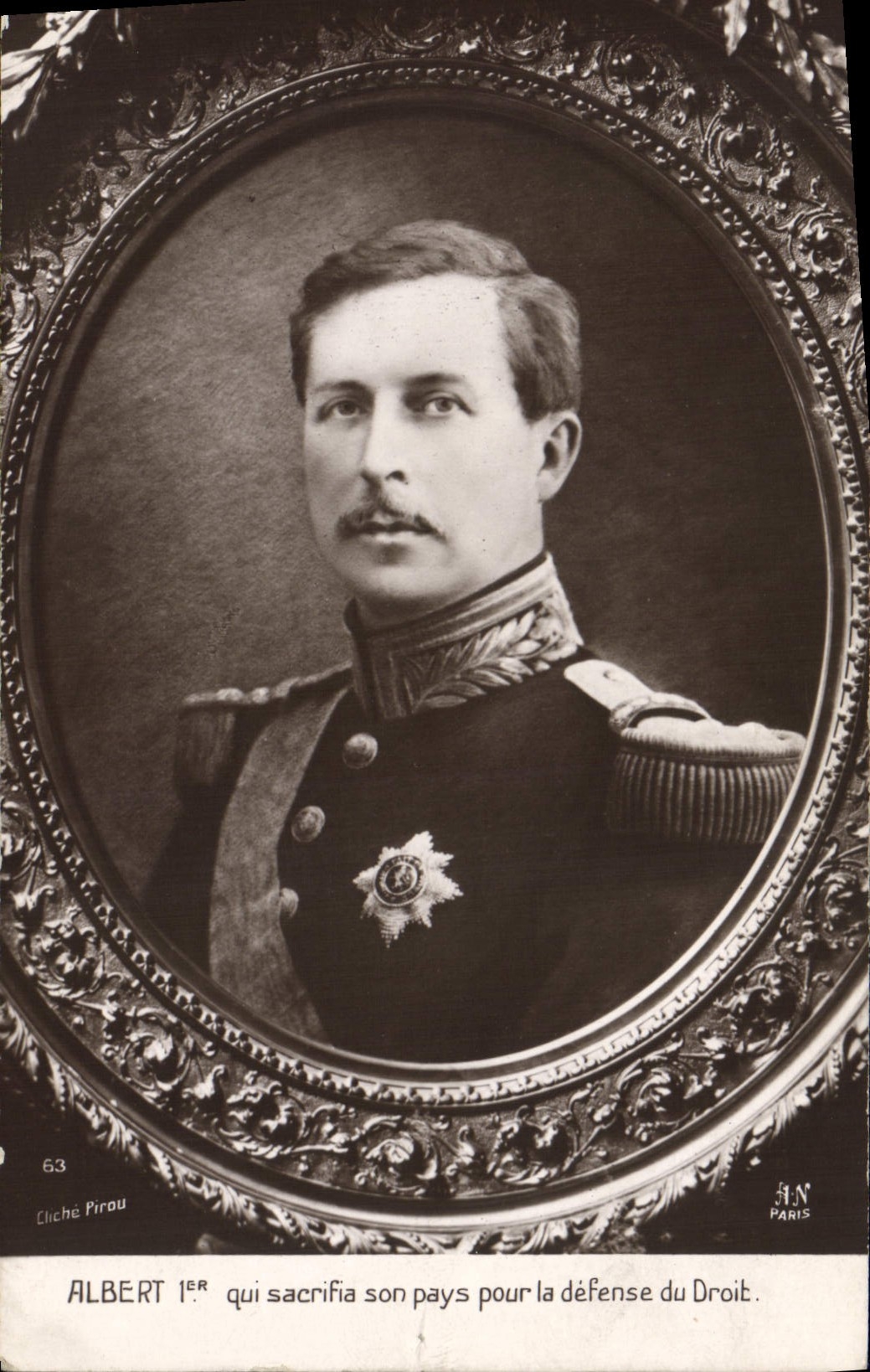 Albert Ier — portrait militaire — Cliché Pirou, N° 63 - Recto