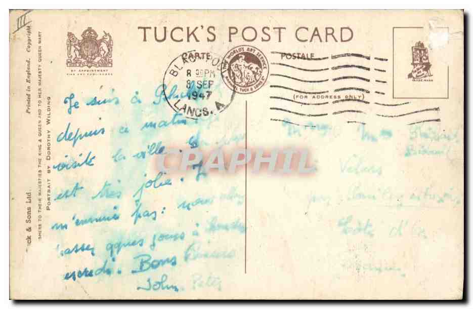 Portrait de Sa Majesté le Roi — Tuck's Post Card — Achterkant