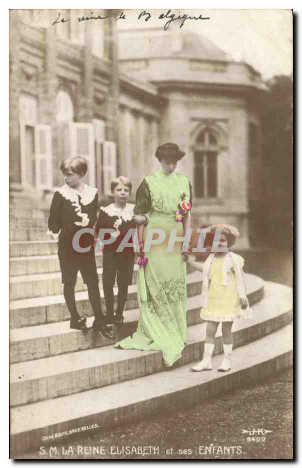 S.M. LA REINE ELISABETH et ses ENFANTS — Château de Route, Bruxelles — éditeur JHK n° 9402