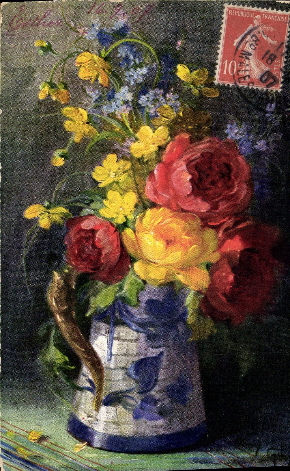 CPA Fantaisie Illustrateur Fleurs
