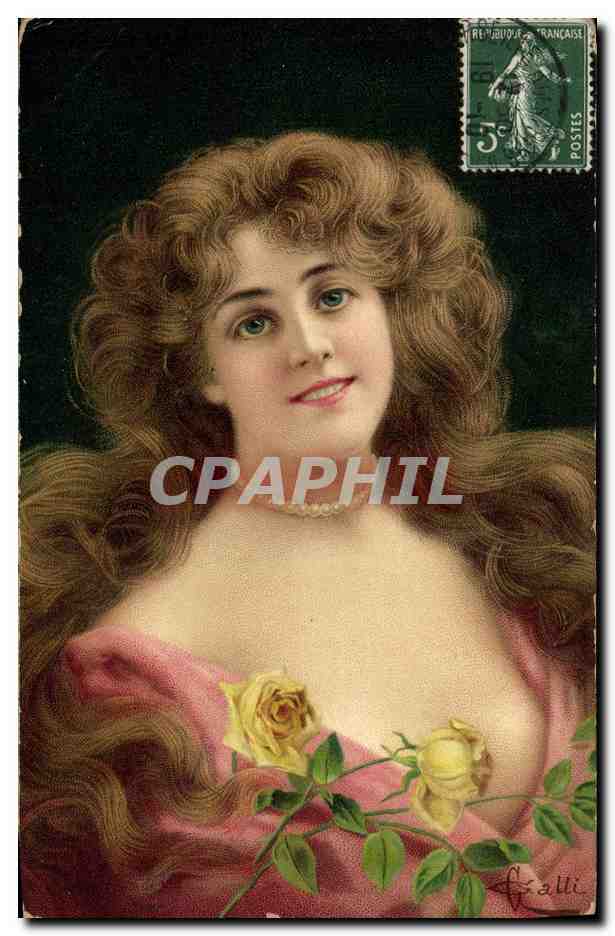 Jeune femme aux roses — portrait — éditeur Frallli, n° de série non visible