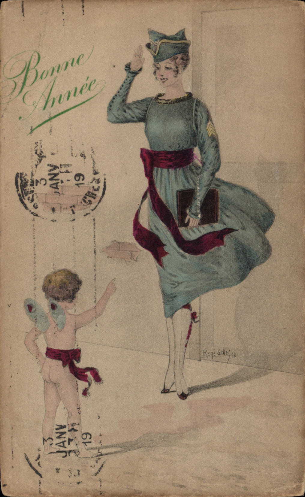 CPA Fantaisie Illustrateur Femme Ange Militaria