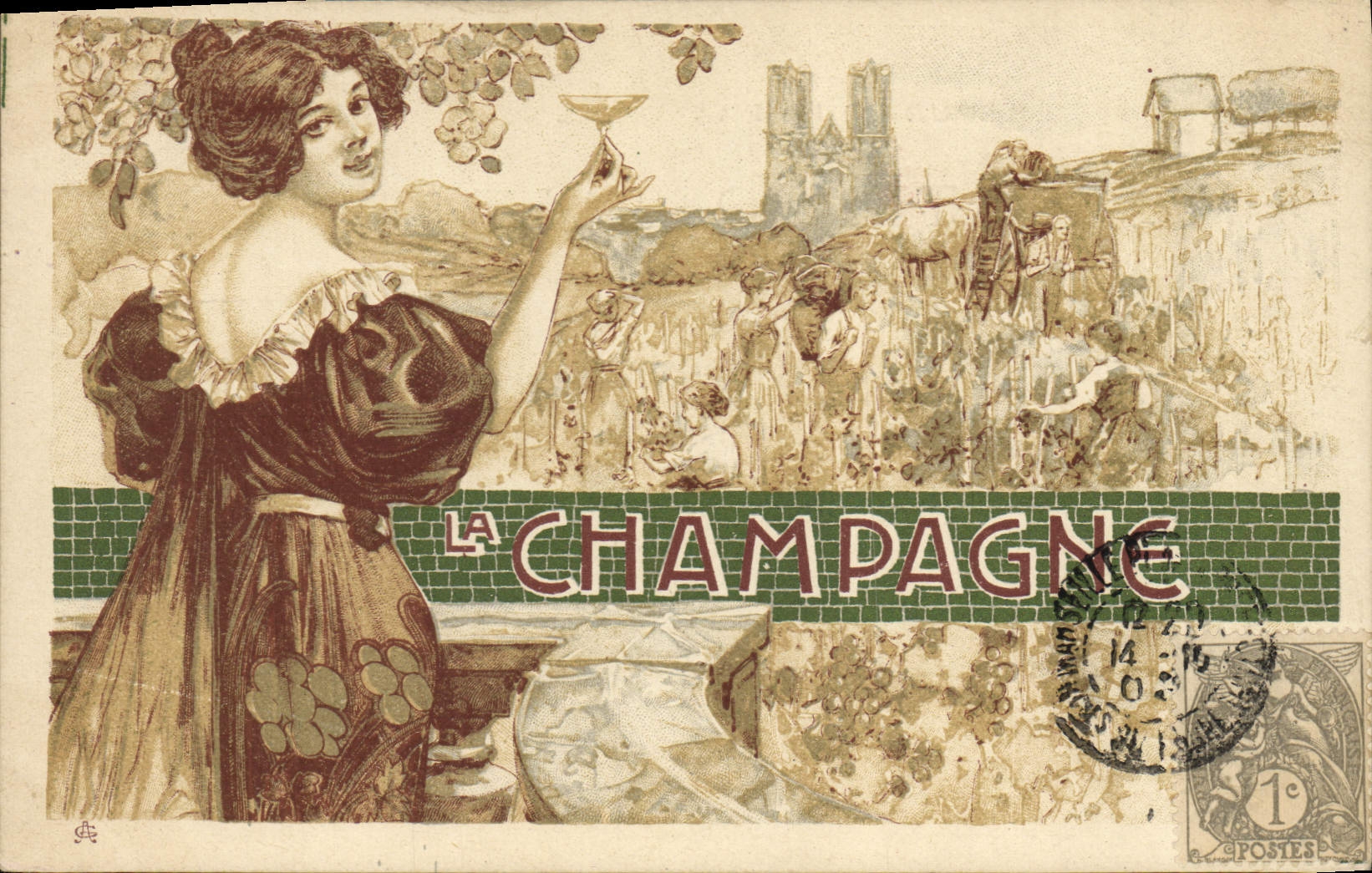 CPA Fantaisie Illustrateur Femme la Champagne Vin Reims 