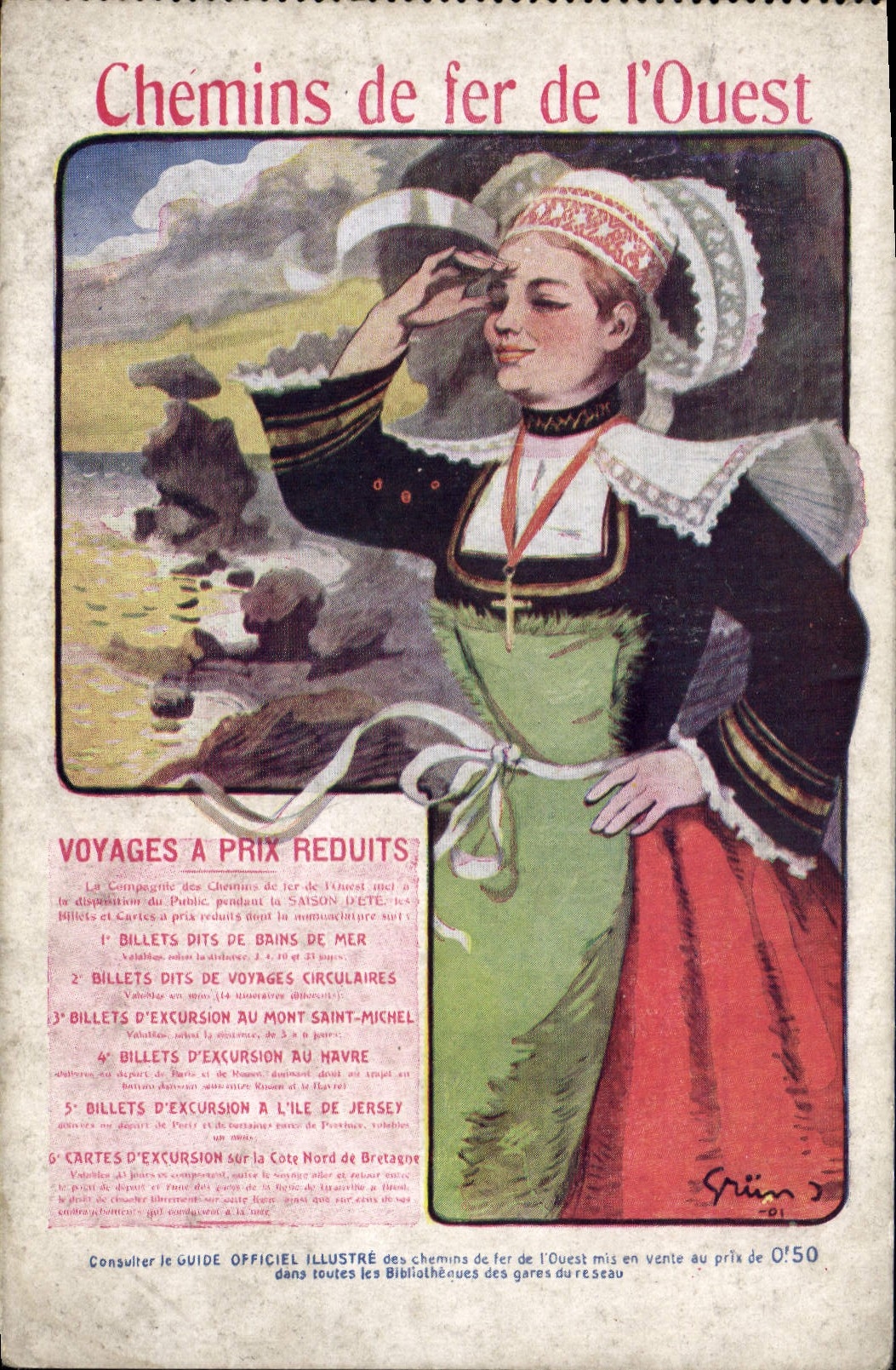 Femme bretonne — publicité pour les Chemins de fer de l'Ouest — éditeur Grün, n° -01