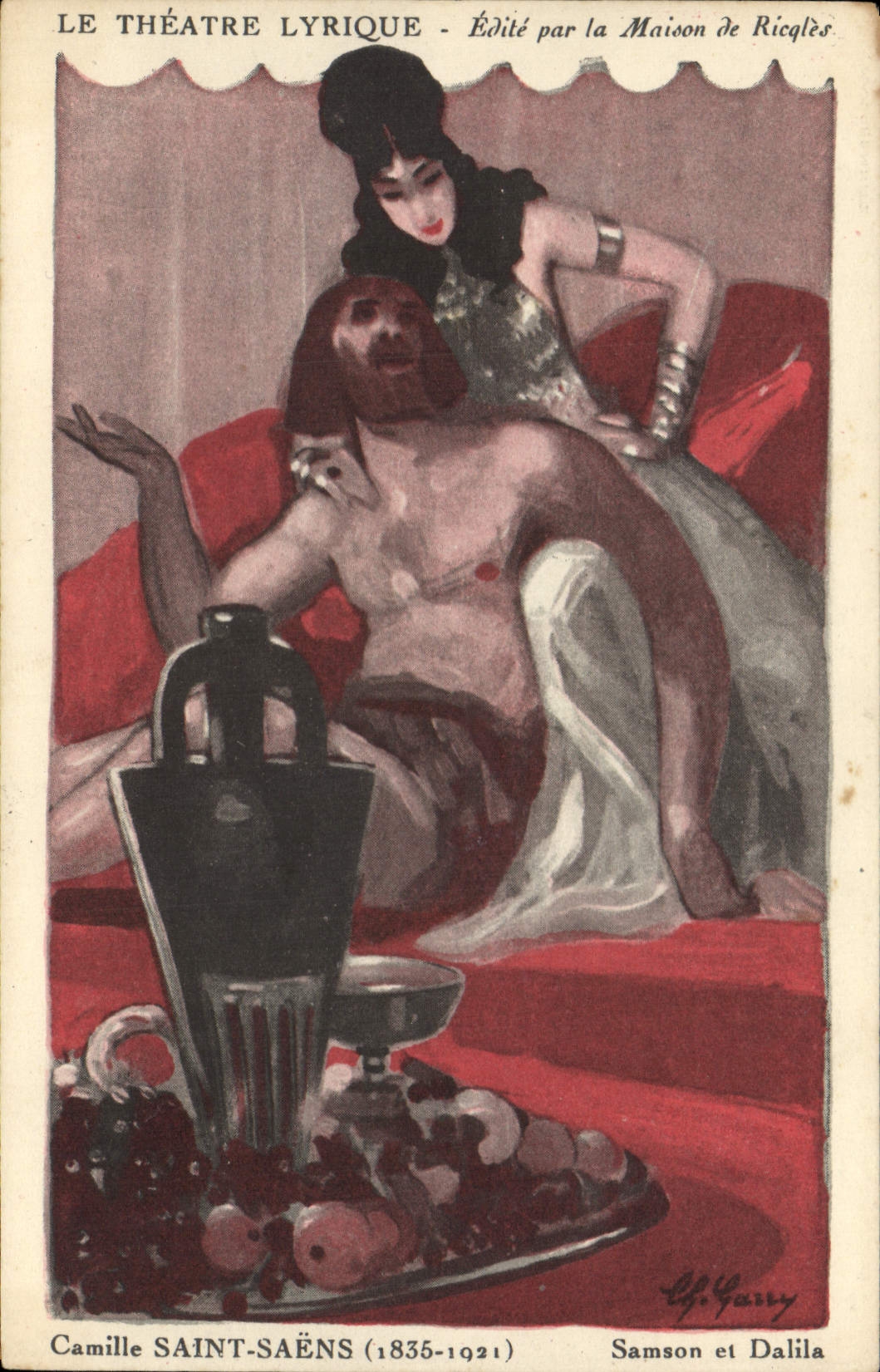 CPA Fantaisie Illustrateur Le theatre lyrique Ricqles Camille Saint Saens Samson et Dalila