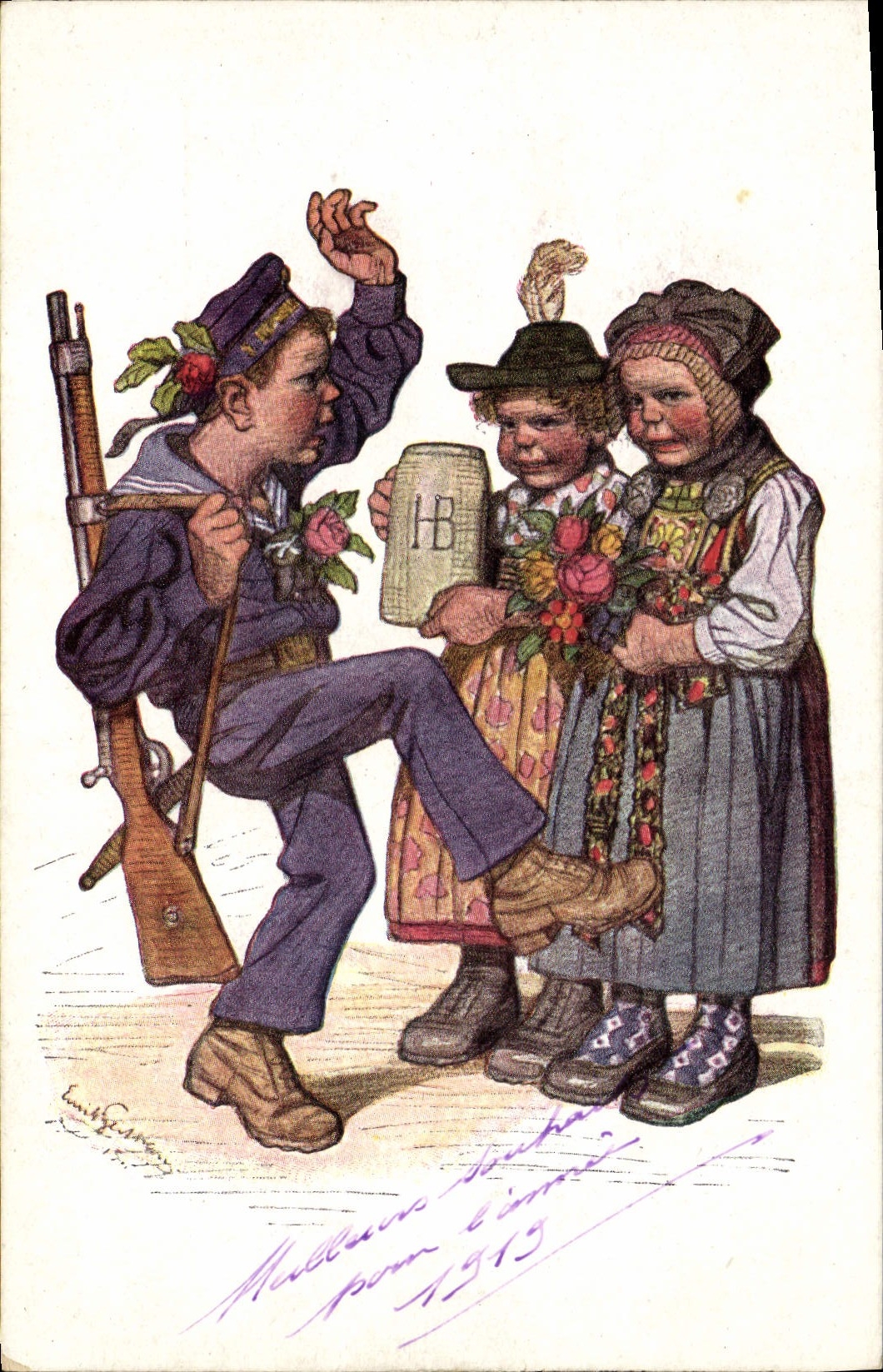 CPA Fantaisie Illustrateur Enfants Militaria Soldat