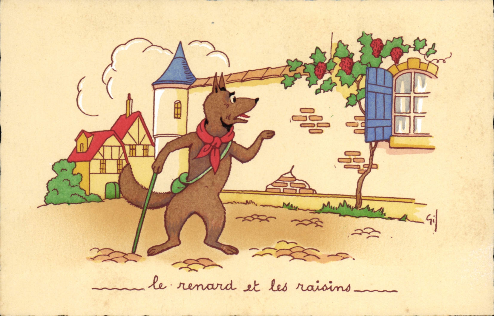 CPA Fantaisie Illustrateur Le renard et les raisins 