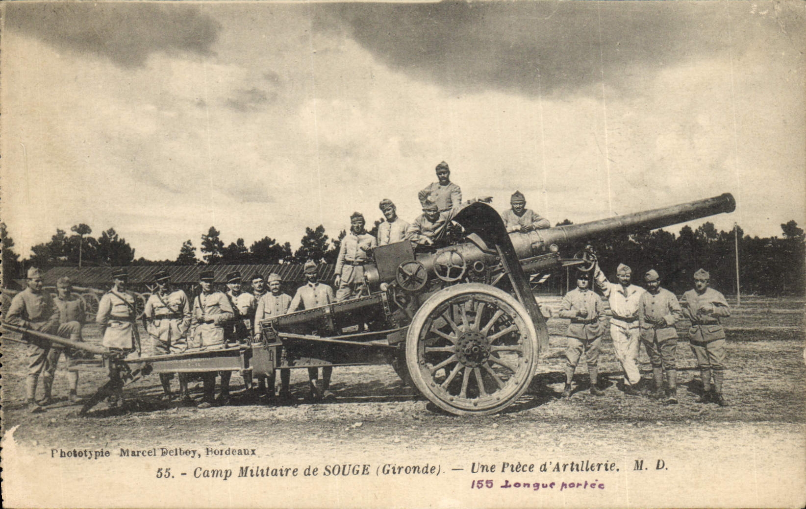 Camp Militaire de SOUGE (Gironde) — Une Pièce d'Artillerie — Phototypie Marcel Delbey, Bordeaux