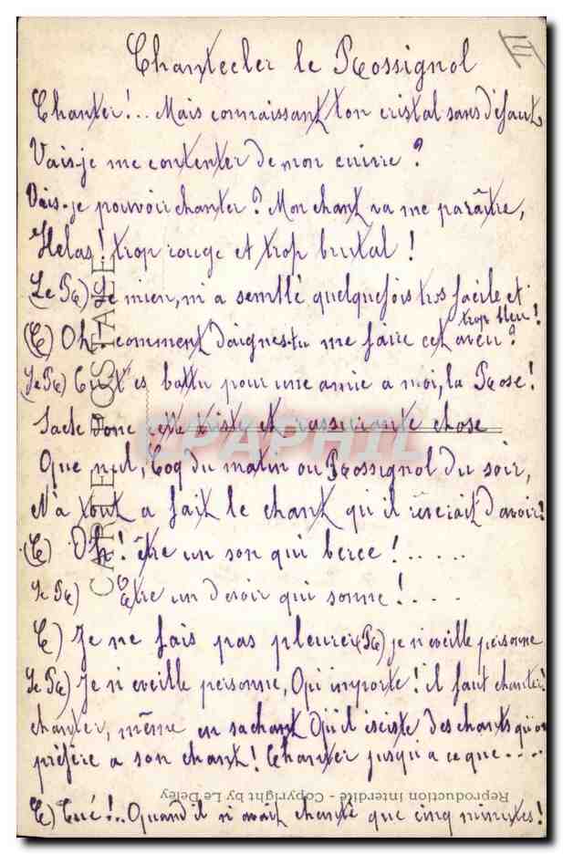 CPA Edmond Rostand Chantecler La nuit au Rossignol Champignon — Verso