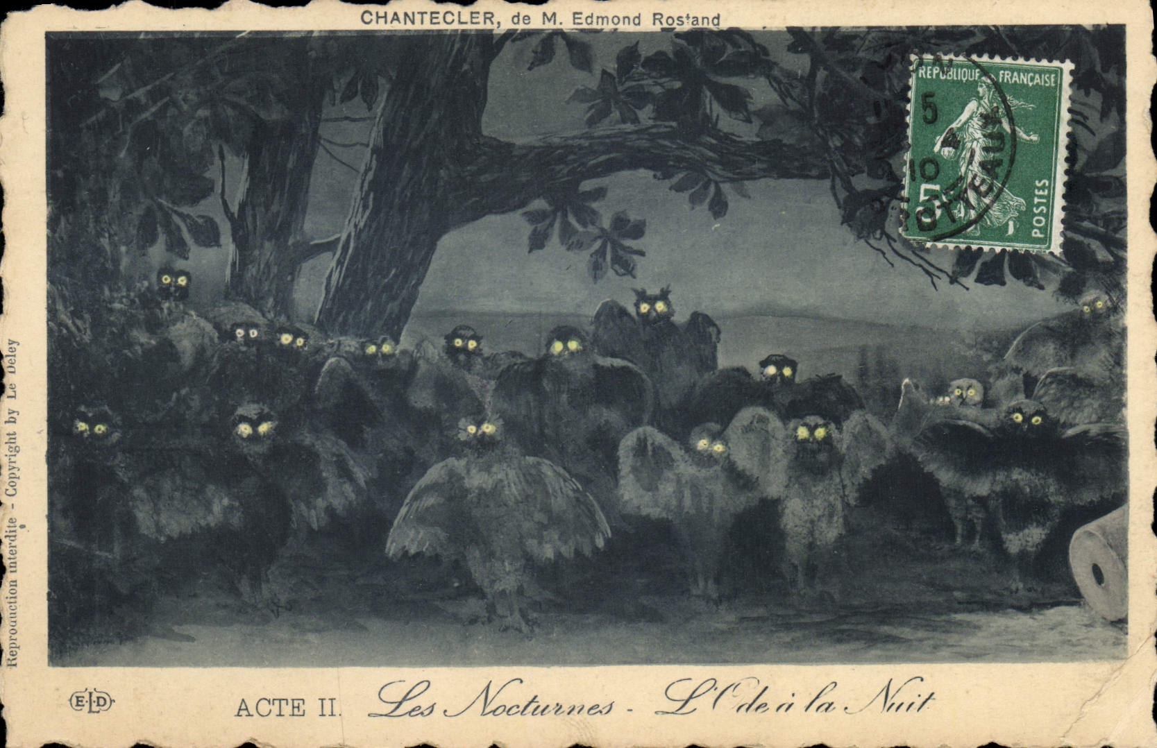 CPA Edmond Rostand Chantecler L'ode a la nuit Les nocturnes Hibou Chouette
