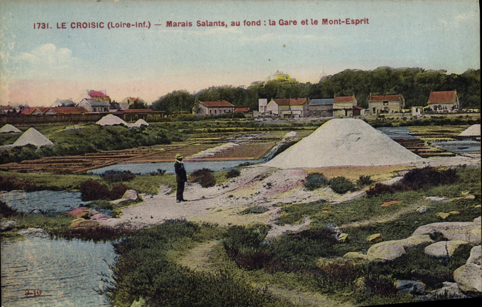 Le Croisic (Loire-Inf.) — Marais Salants, au fond : la Gare et le Mont-Esprit — F. Chapeau, éditeur Nantes