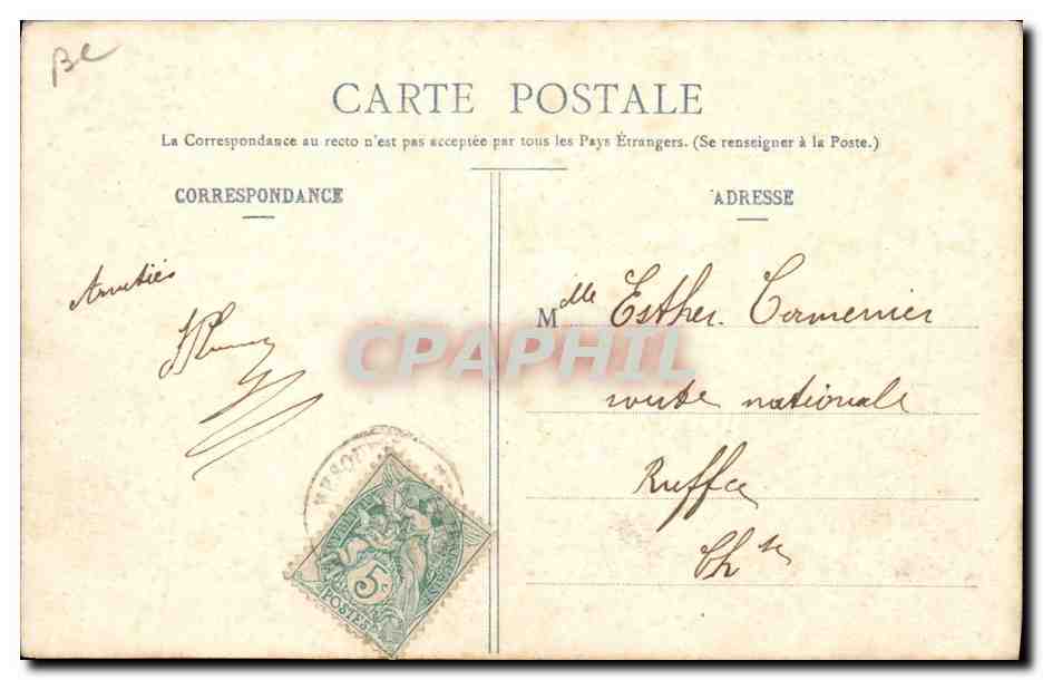 Marais Salants du Bourg-de-Batz à Saillé - Paludier halant le sel sur la « Ladure » avec un « Boutoi » — Collection Delaveau, St-Nazaire — Verso