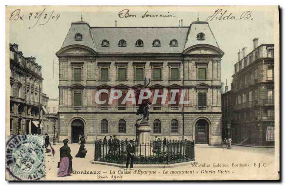 CPA Banque Caisse d'Epargne Le monument Gloria Victis Bordeaux 