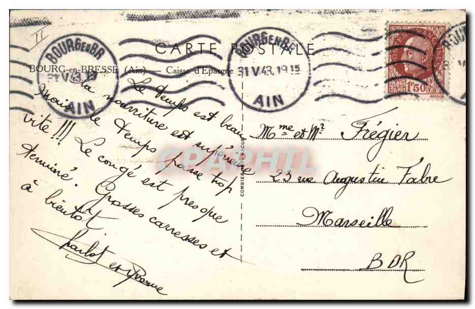 CPA Banque Caisse d'Epargne Bourg en Bresse  — Rückseite