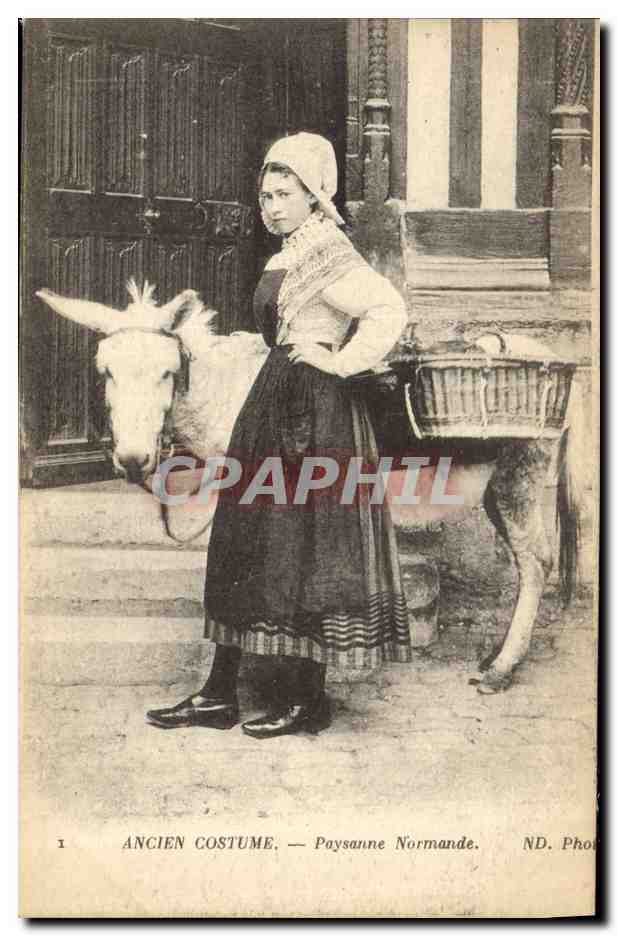 CPA Folklore Ancien costume Paysanne Normande Ane Mule 
