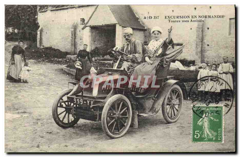 CPA Folklore Excursion en Normandie Automobile 