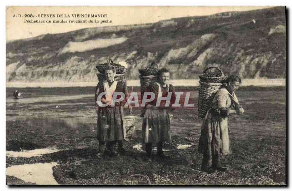 CPA Folklore Normandie Pecheuses de moules revenant de la peche 
