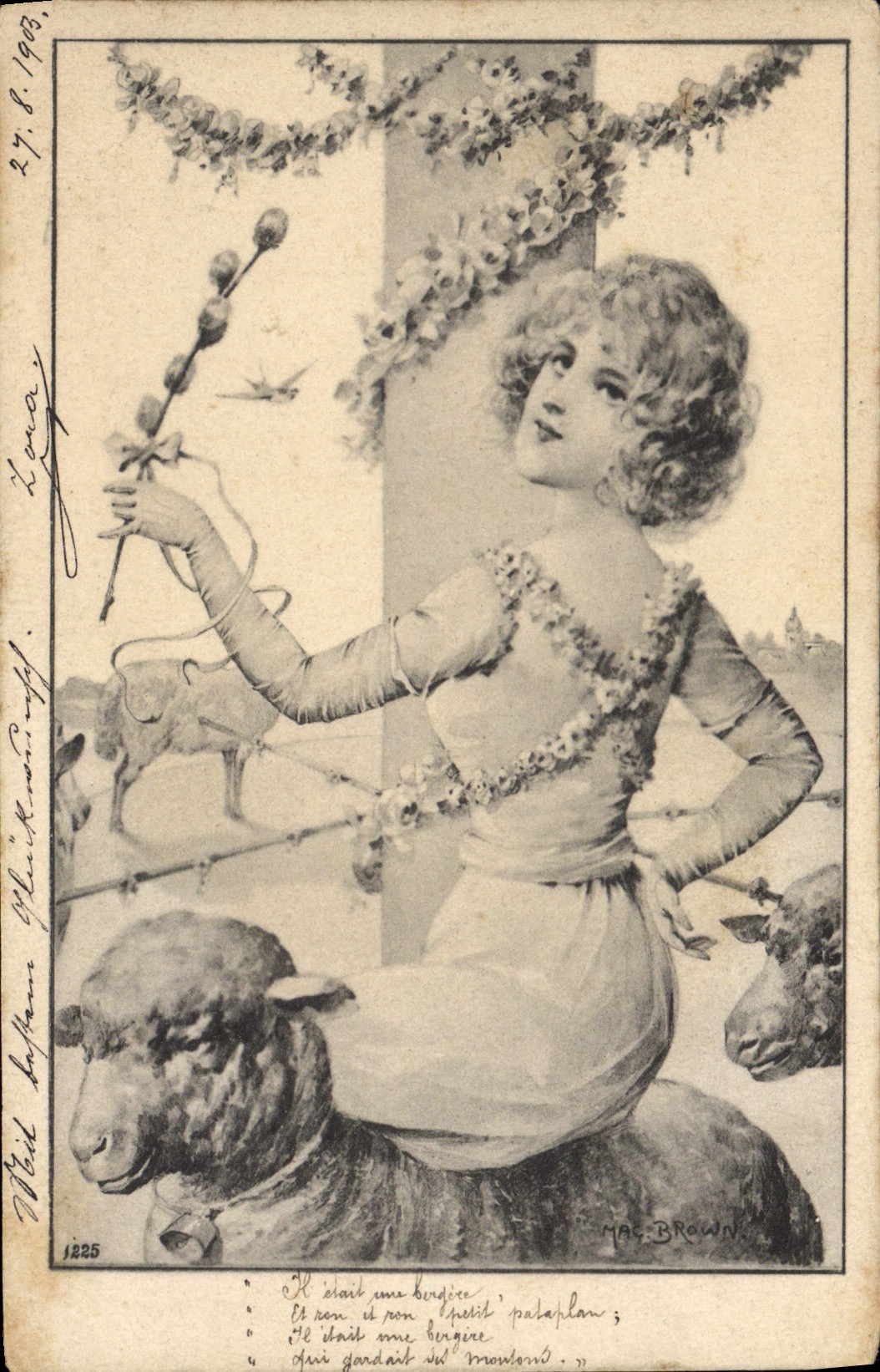 CPA Fantaisie Illustrateur Femme Mouton