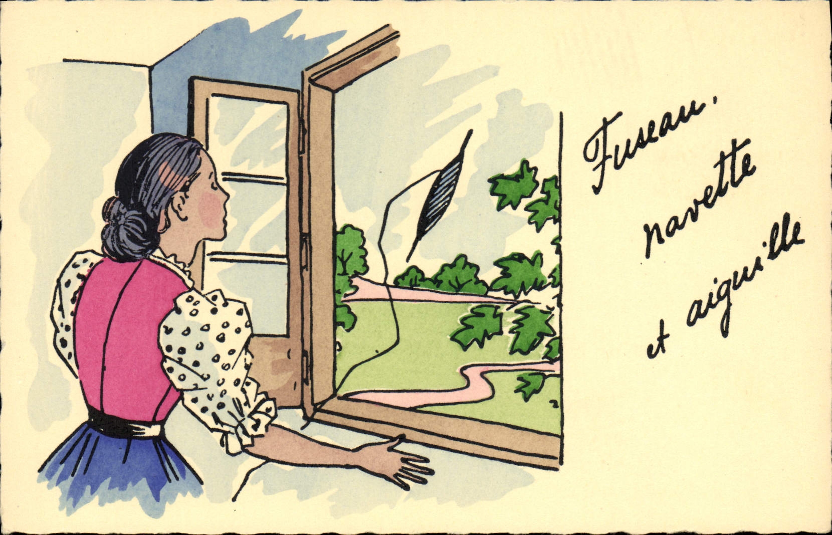 Fusseau, navette et aiguille — Étiquette de collection — Éts Artistiques Parisiens