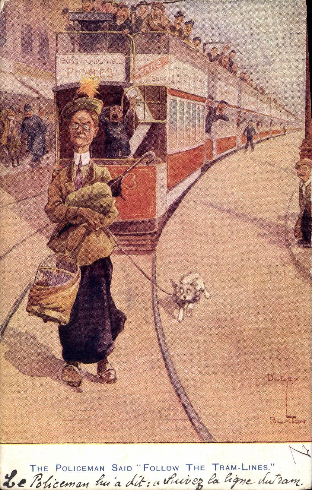 CPA Fantaisie Illustrateur The policeman said Follow the Tram lines Tramway Chien 
