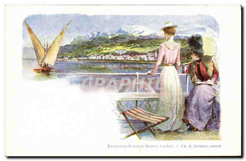 Evian-les-Bains — Vue de la source Cachat — Ch. A. Besson, directeur