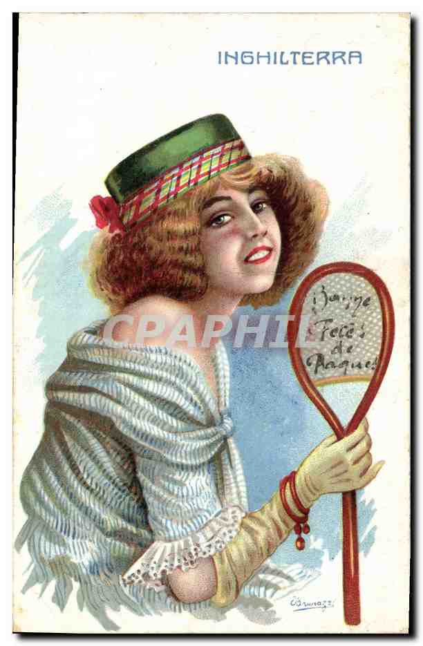 Jeune femme tenant une raquette de tennis — Inghilterra — éditeur non visible
