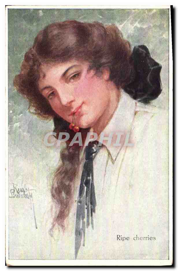 Jeune femme avec cerises — illustration de Rugh Bunschat — Éditeur Jean Neury, Genève