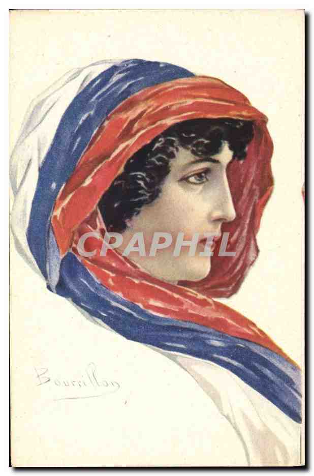 Femme portant un foulard tricolore — illustration — Bourrillon