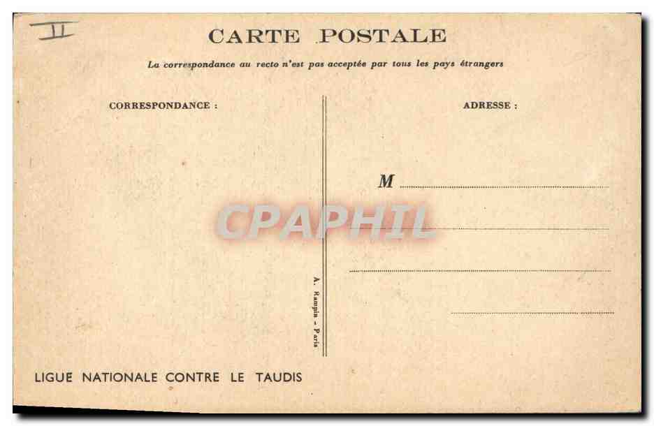 Deux enfants regardant une petite fille endormie dans un tiroir — illustration de Noëlbot — Ligue Nationale Contre le Taudis — Rückseite