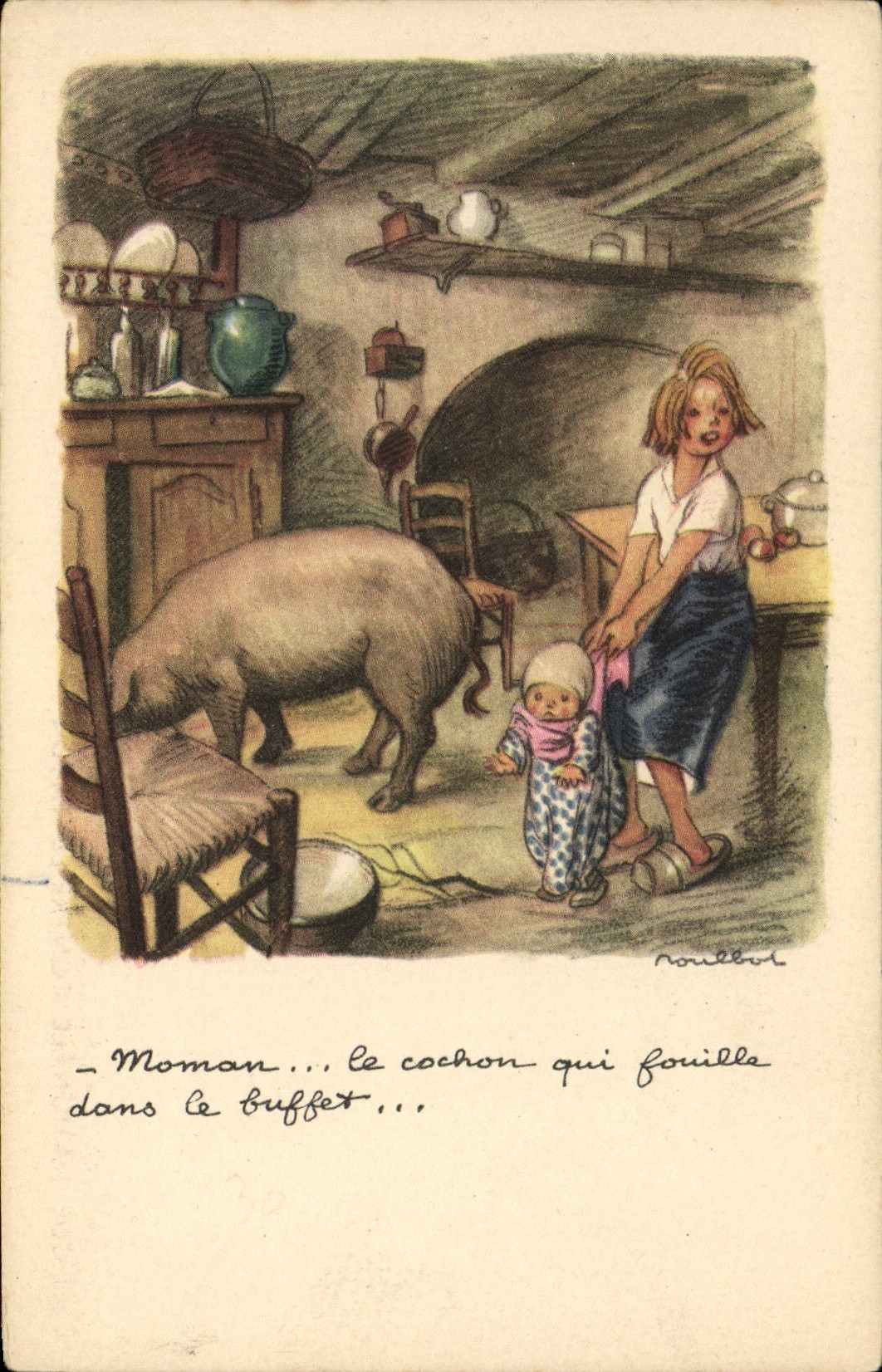 CPA Fantaisie Illustrateur Poulbot Cochon Porc 