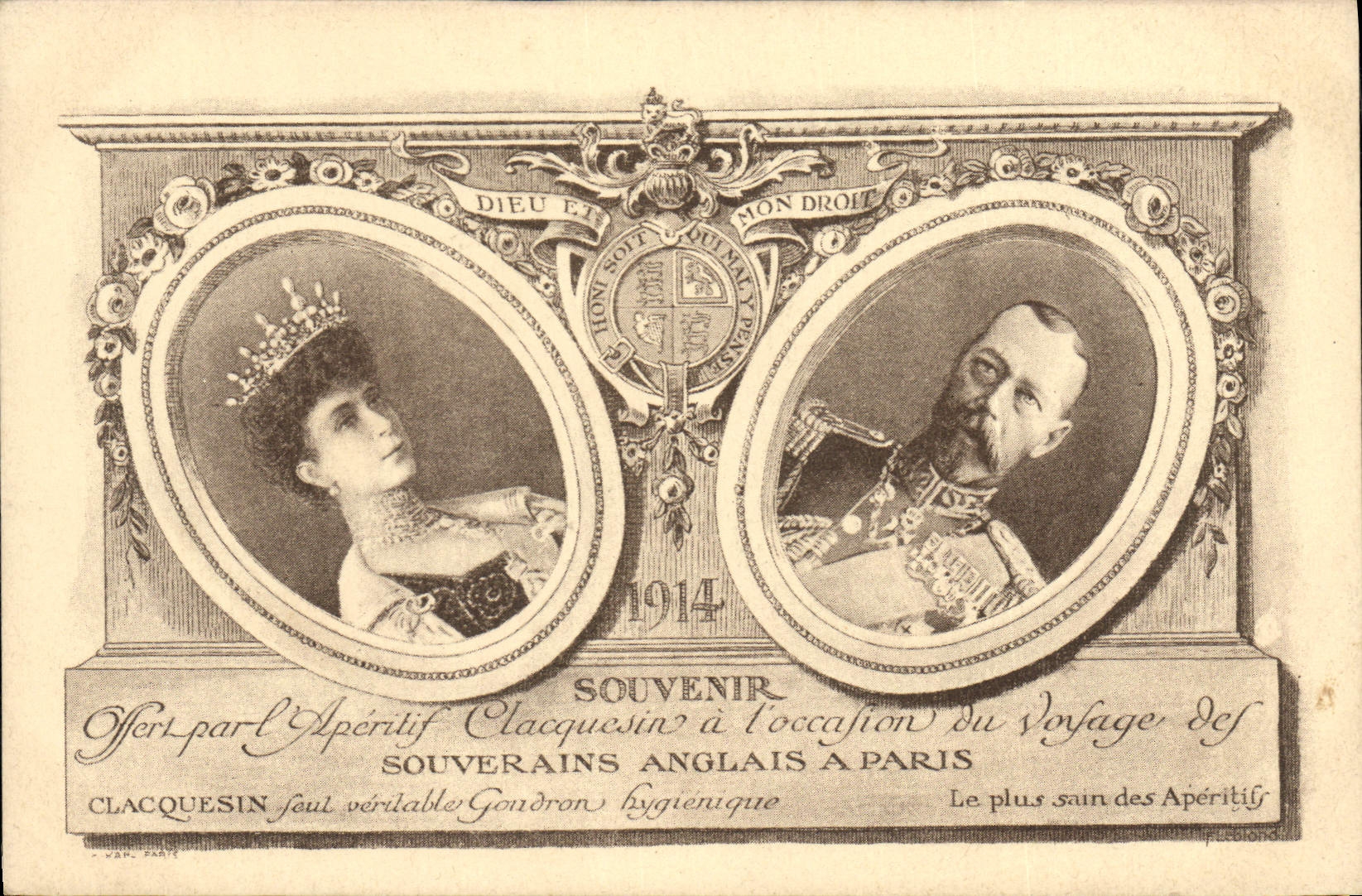 Portrait des souverains anglais — 1914 — Apéritif Clacquesin
