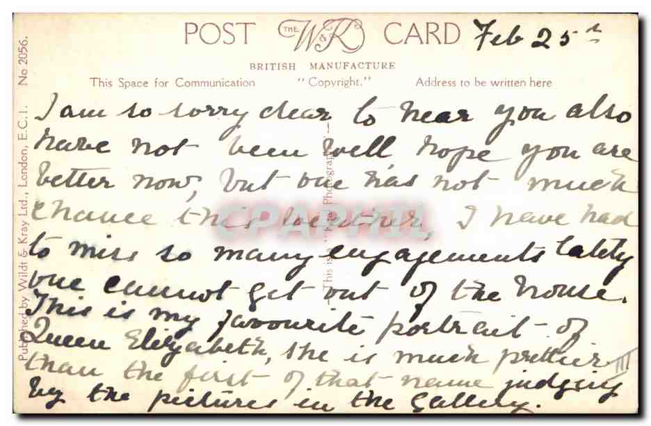Sa Majesté la Reine Élisabeth — Photo Vanddyk — W&D Card No. 2856 — Reverso