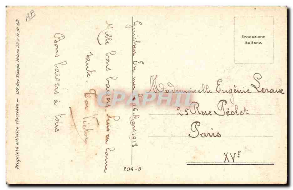 Junge Frau in Hut mit Mustern und Schal — G. Grammi — italienische Produktion Nr. 42 — Rückseite