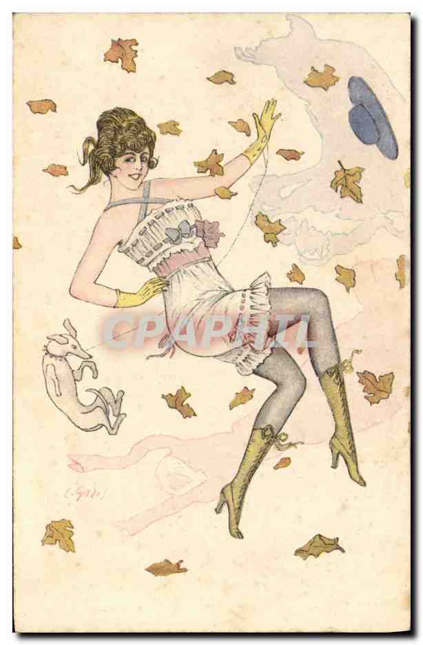 CPA Fantaisie Illustrateur Femme Chien