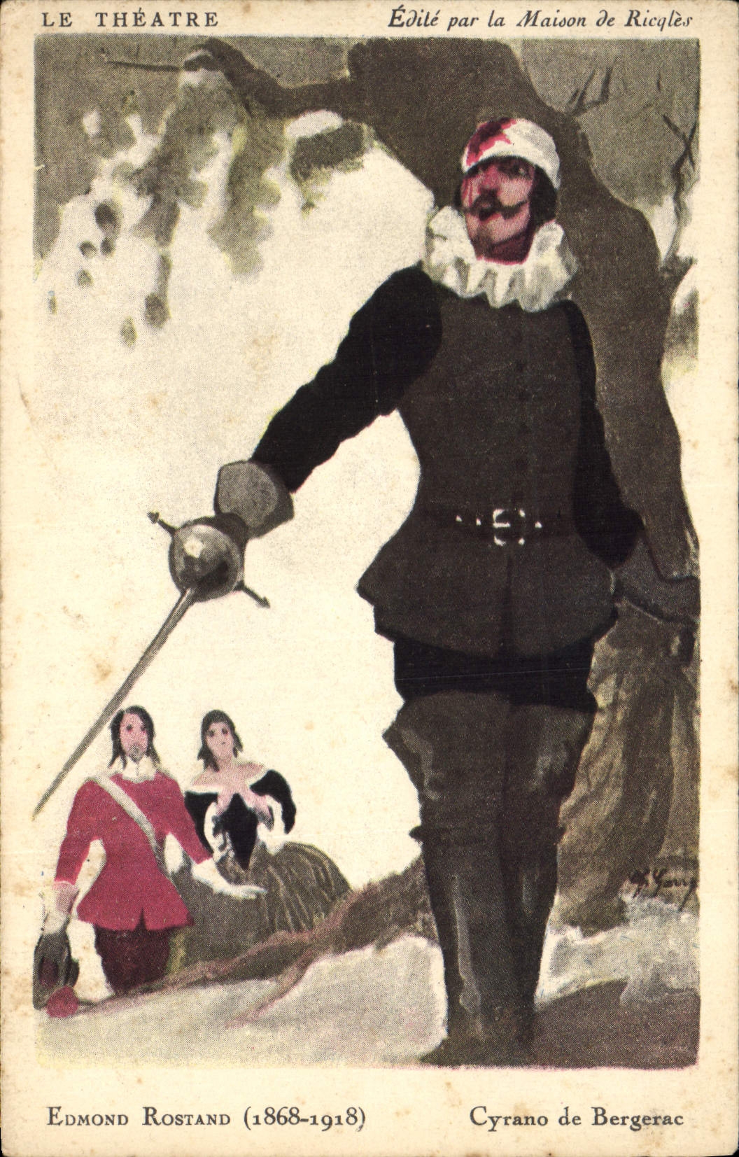 CPA Fantaisie Illustrateur Le theatre Edmond Rostand Cyrano de Bergerac