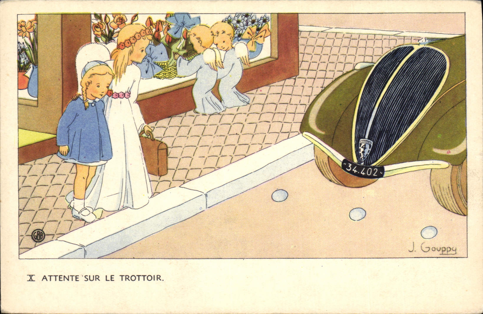 Attente sur le trottoir — J. Gouppy — série X