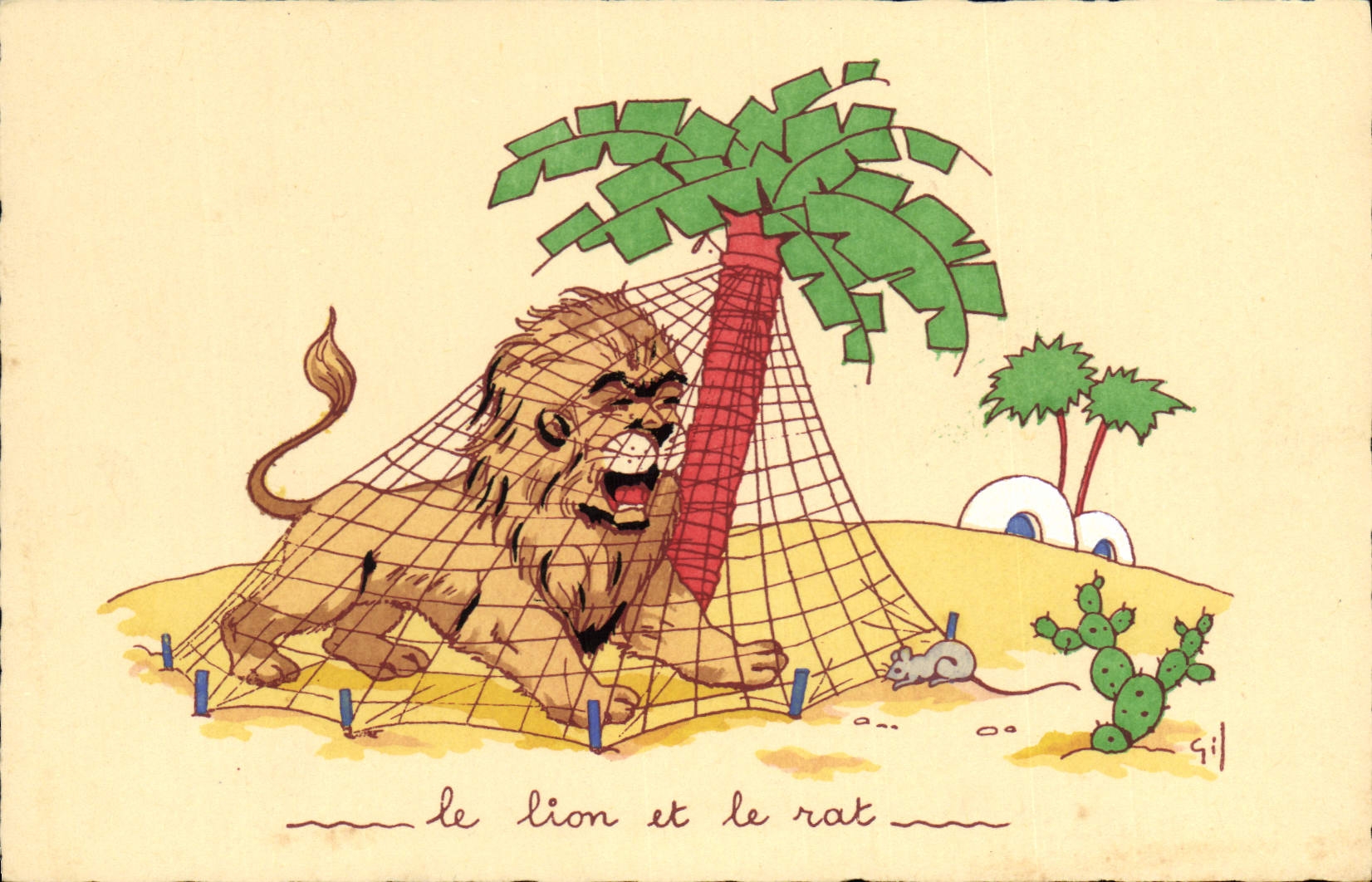 CPA Fantaisie Illustrateur Le lion et le rat 