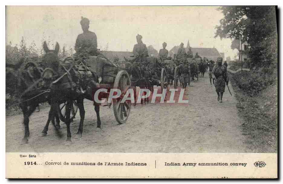 CPA Militaria Convoi de munitions de l'armee indienne 