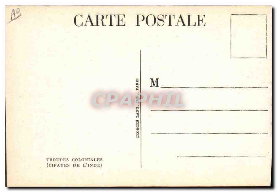 Tropas coloniales — (Cipayes de la India) — Georges Lang, París — Reverso