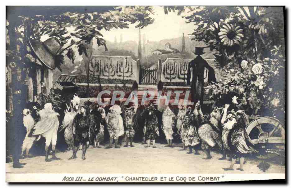 Acte III - Le Combat, "Chantecler et le Coq de Combat" — scène de théâtre — éditeur Le Deley