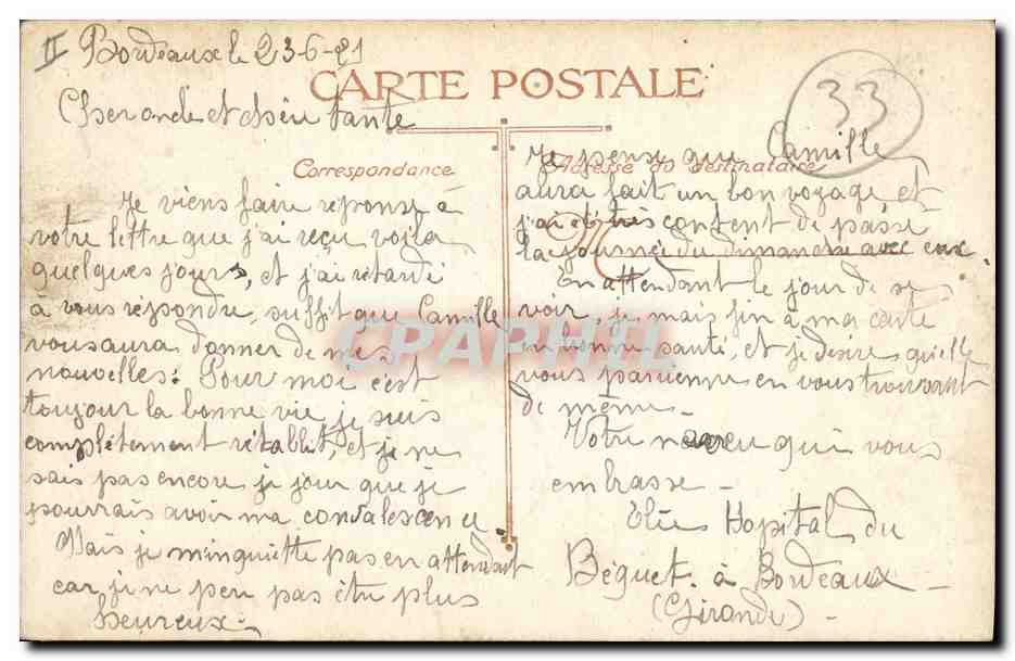 CPA Banque Bordeaux Rue Vital Carle et Caisse d'Epargne — Rückseite