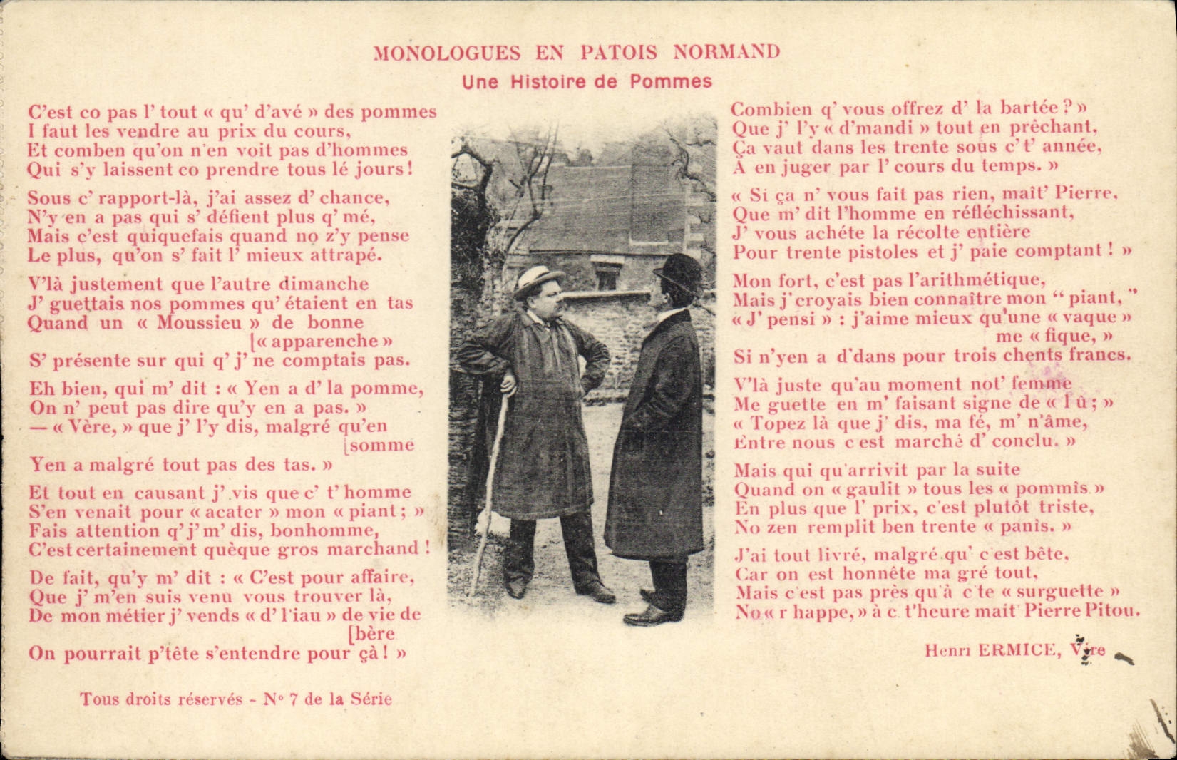 CPA Folklore Monologues en patois Normand Une histoire de pommes 
