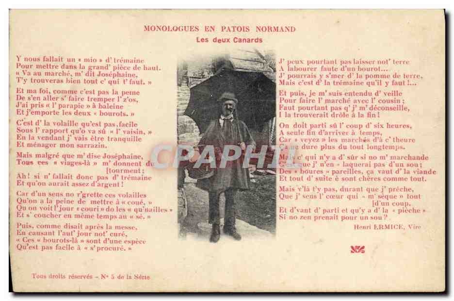 CPA Folklore Monologues en patois Normand Les deux canards 