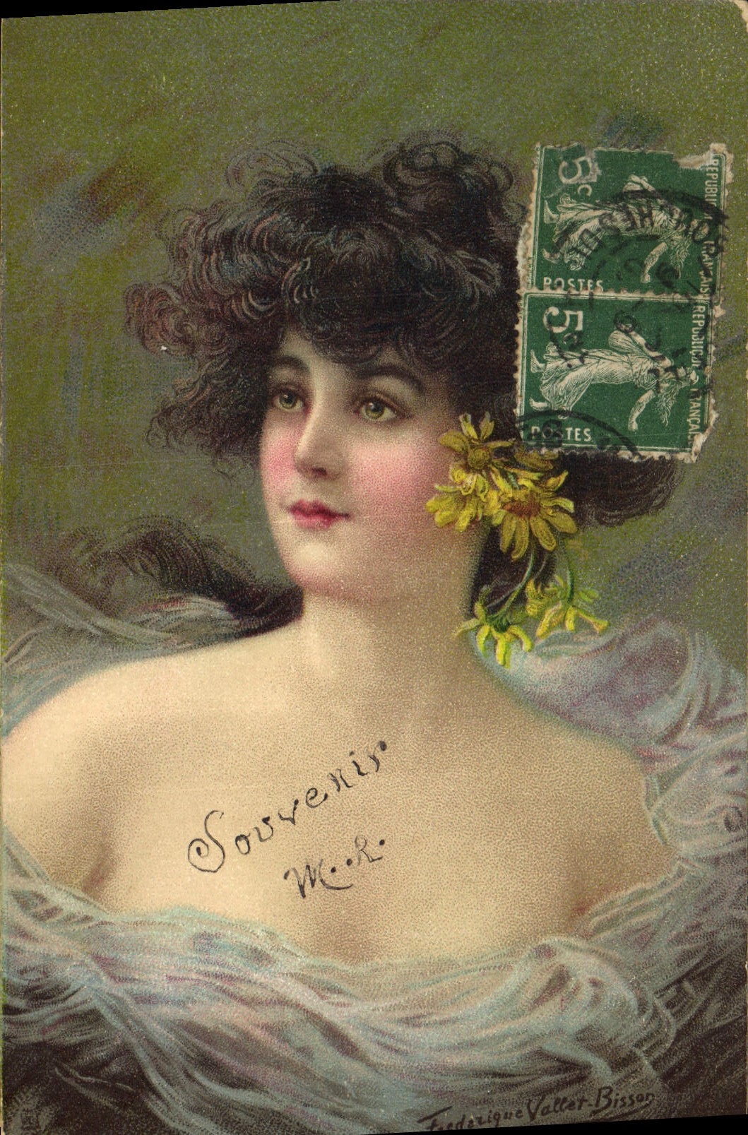 Jeune femme à la fleur jaune — Souvenir — Frederique Vattor-Bisson
