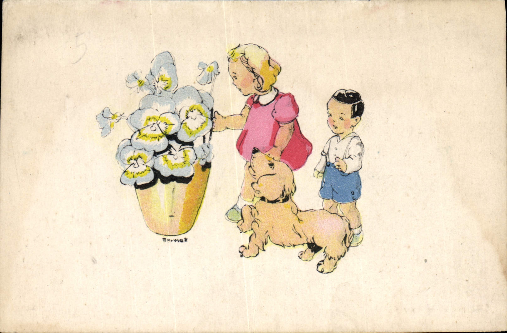 CPA Fantaisie Illustrateur Enfants Chien